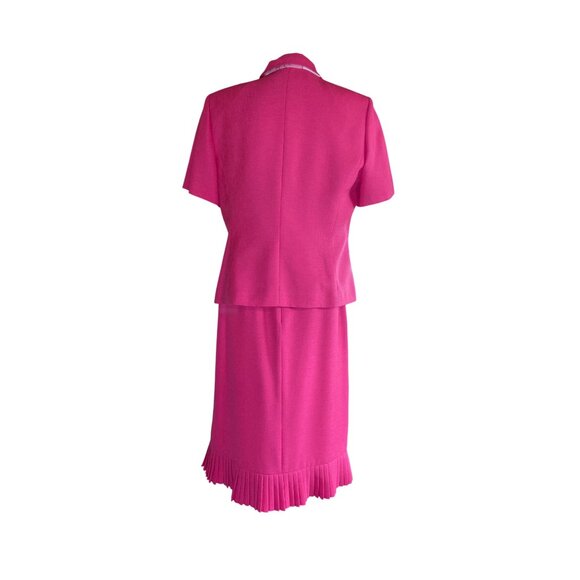 Le Suit Pink Suit Set 12 Pleated Hem Jacket Floral Scarf Elegant Career READ - Picture 3 of 14